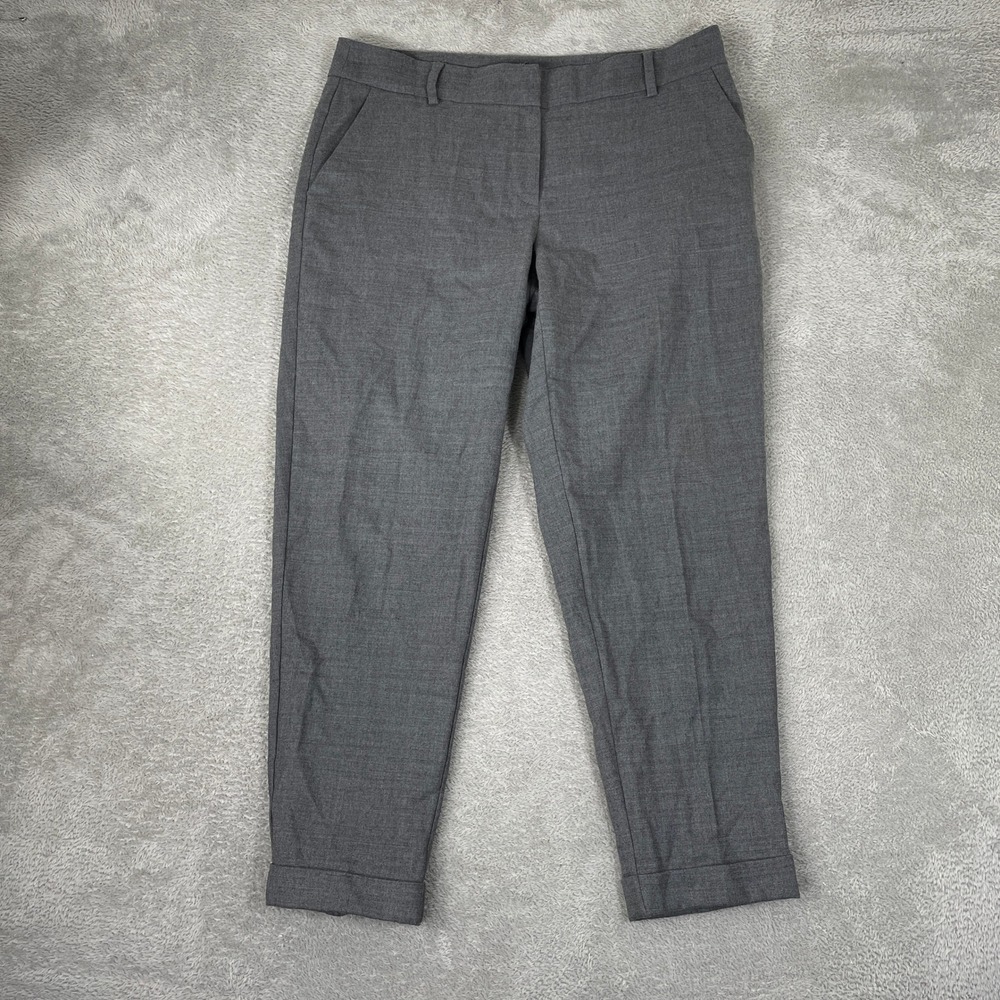 Eileen Fisher Wool Blend Trousers Womens 12 Gray Tapered Cuffed Minimalist